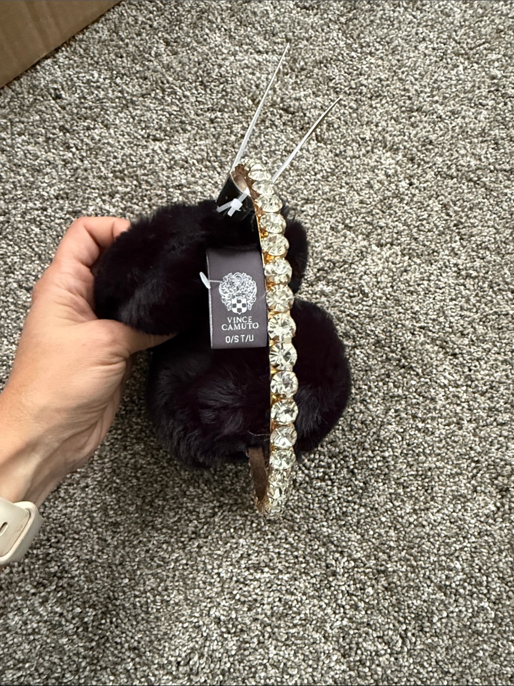 Vince Camuto Gold Crystal Headband with Black Faux Fur Earmuffs - Picture 9 of 14
